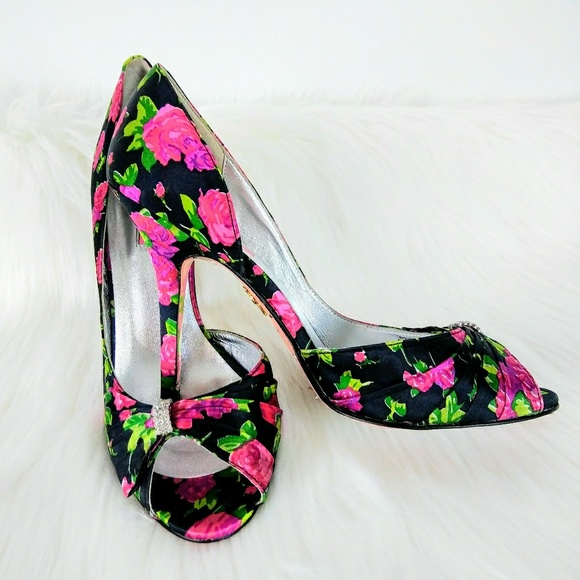 BETSEY JOHNSON Floral High Heels 10M - Picture 4 of 5
